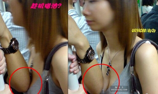 紧贴女子狂顶图：猥琐男公交蹭臀图(6)(点击浏览下一张趣图)