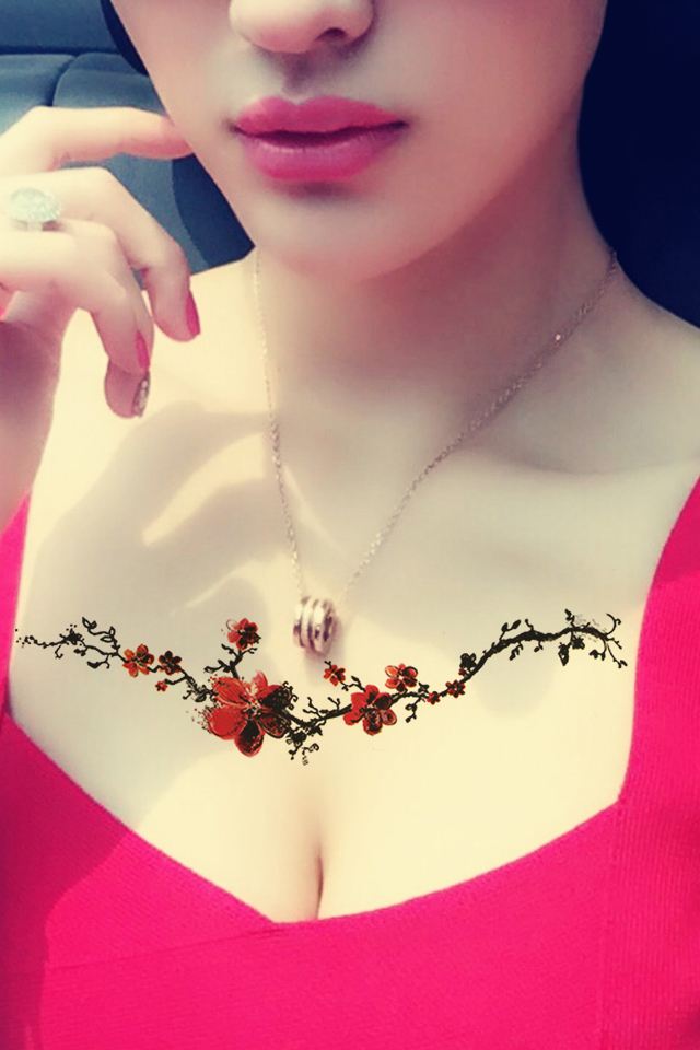 花胸纹身线条图案大全：纹身胸口图案女生图片(6)(点击浏览下一张趣图)