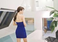 美女嫩模蓝色抹胸大秀酥胸美腿性感写真