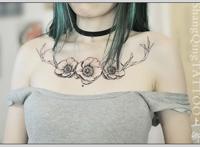 花胸纹身线条图案大全：纹身胸口图案女生图片