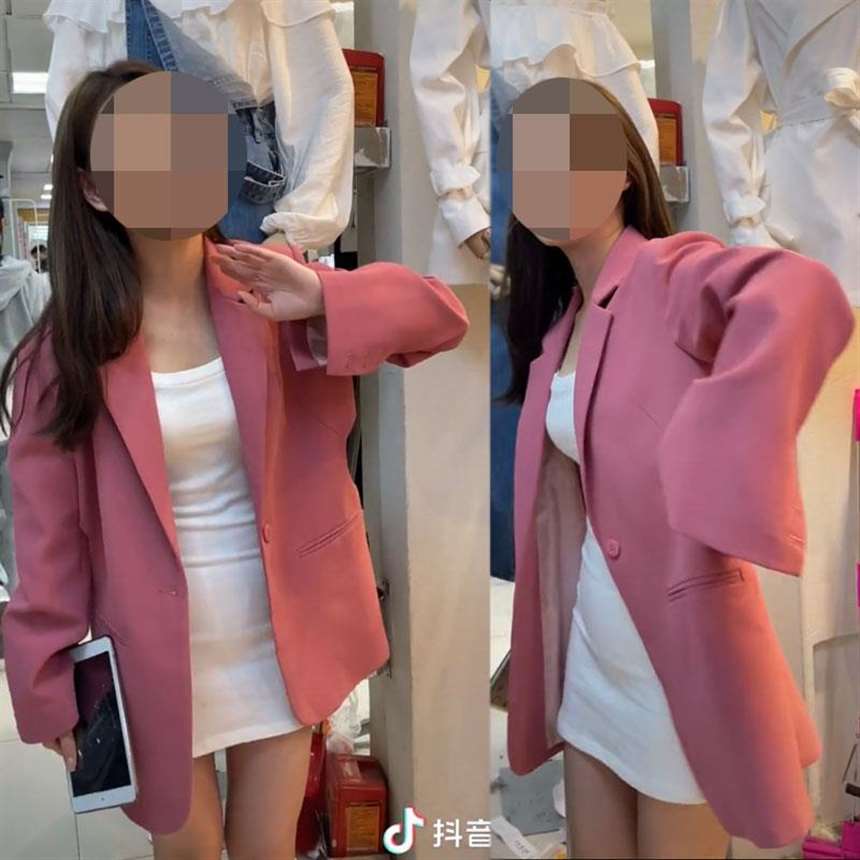 抖音网红十三行老板娘文文同款2021春夏新款连衣裙红色设计感西装【11