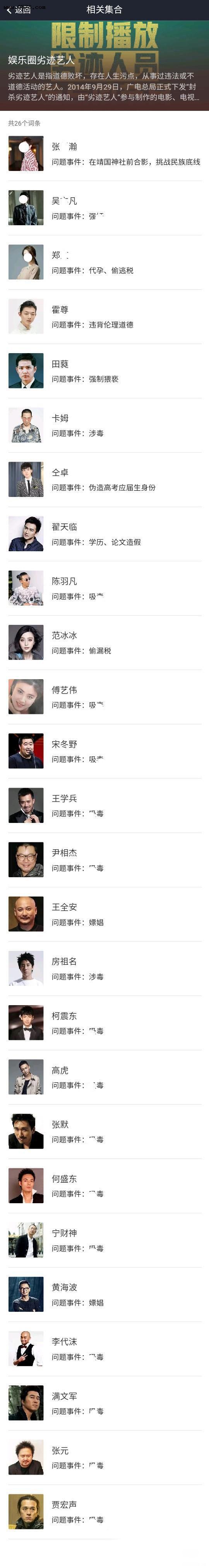 劣迹艺人名单 艺人圈内乱象太多