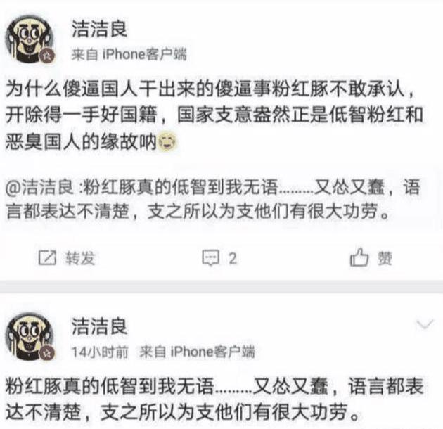 洁洁良发表了什么言论 辱华精日骂爱国者粉红猪
