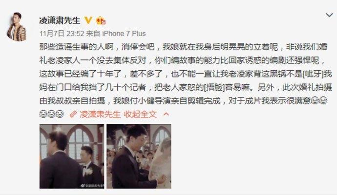 凌潇肃微博辟谣母亲缺席唐一菲婚礼 凌潇肃母亲是谁背景大有来头