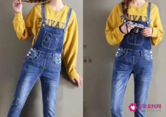 牛仔背带裙秋冬搭配全身图