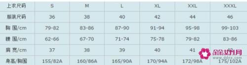 女人上衣尺码对照表