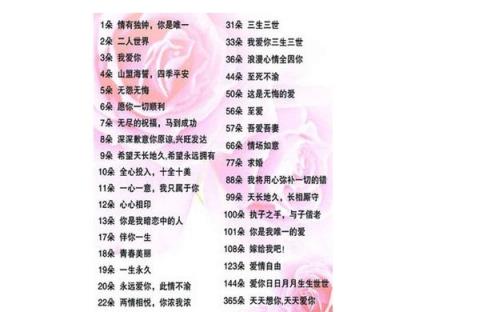 送玫瑰花朵数的含义，不同的数量代表不同的含义！