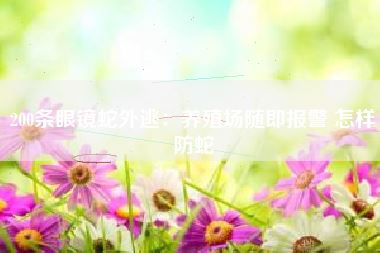 200条眼镜蛇外逃：养殖场随即报警 怎样防蛇