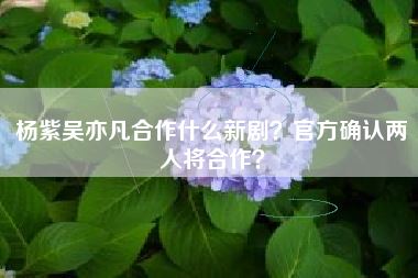 杨紫吴亦凡合作什么新剧？官方确认两人将合作？