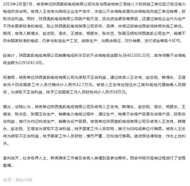 警钟长鸣!西安地铁电缆案处理结果：责任人判无期罚三千万(附事件始末)