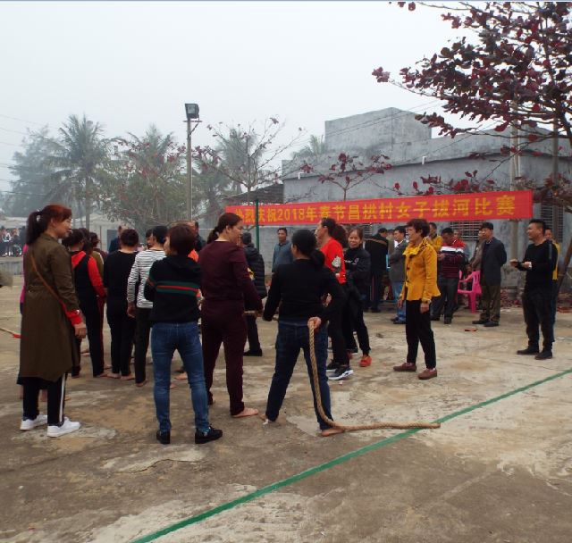 海南女人赤脚拔河闹新春