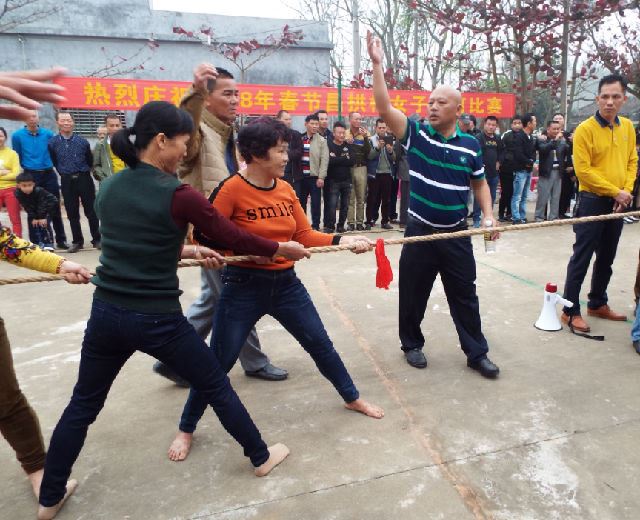 海南女人赤脚拔河闹新春