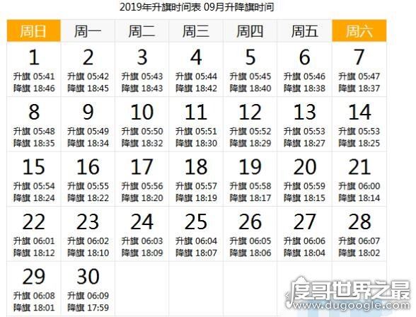 天安门升旗时间，详解2019年每天升国旗的时间(附日期时刻表)