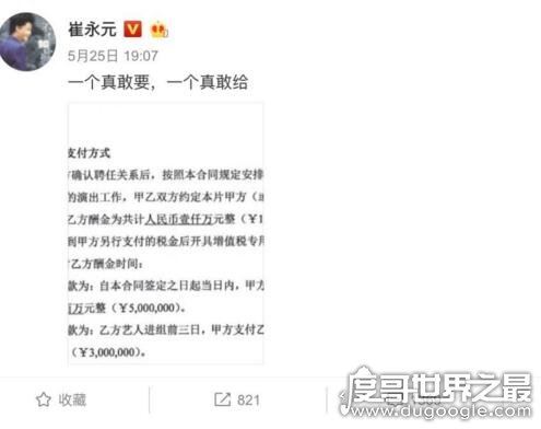 崔永元炮轰范冰冰，范冰冰天价片酬曝光(4天6000万)