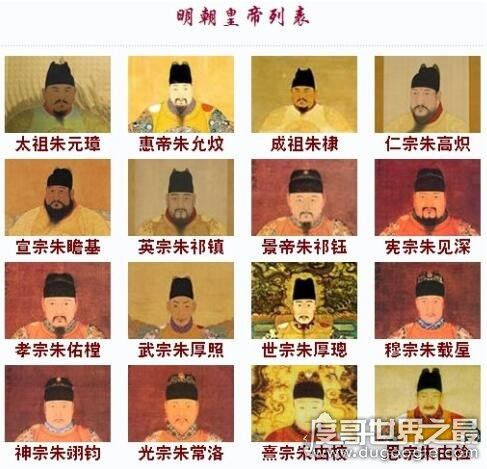 明朝皇帝顺序列表及简介,明朝经历276年共计16位皇帝名单