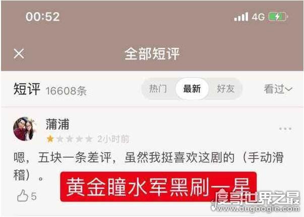 黄金瞳豆瓣评分仅5.4，＂水军＂刷一星所造成(猫眼评分9.5)