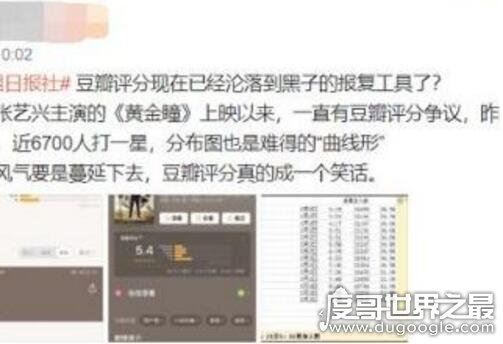 黄金瞳豆瓣评分仅5.4，＂水军＂刷一星所造成(猫眼评分9.5)