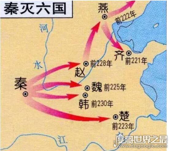 秦灭六国顺序，十年时间先后灭韩、赵、魏、楚、燕、齐