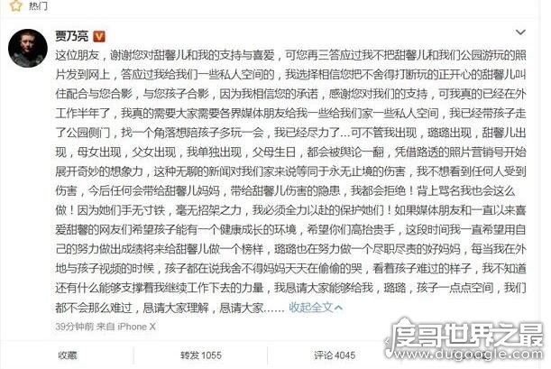 李小璐贾乃亮最新消息，贾乃亮称会尽所有力量保护妻女