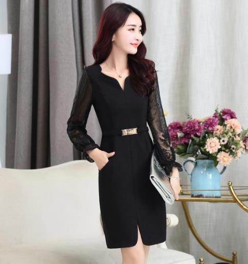 职业装淑女蕾丝短袖连衣裙：性感迷人显腿长（图）